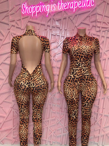 Ruched cheetah jumpsuit