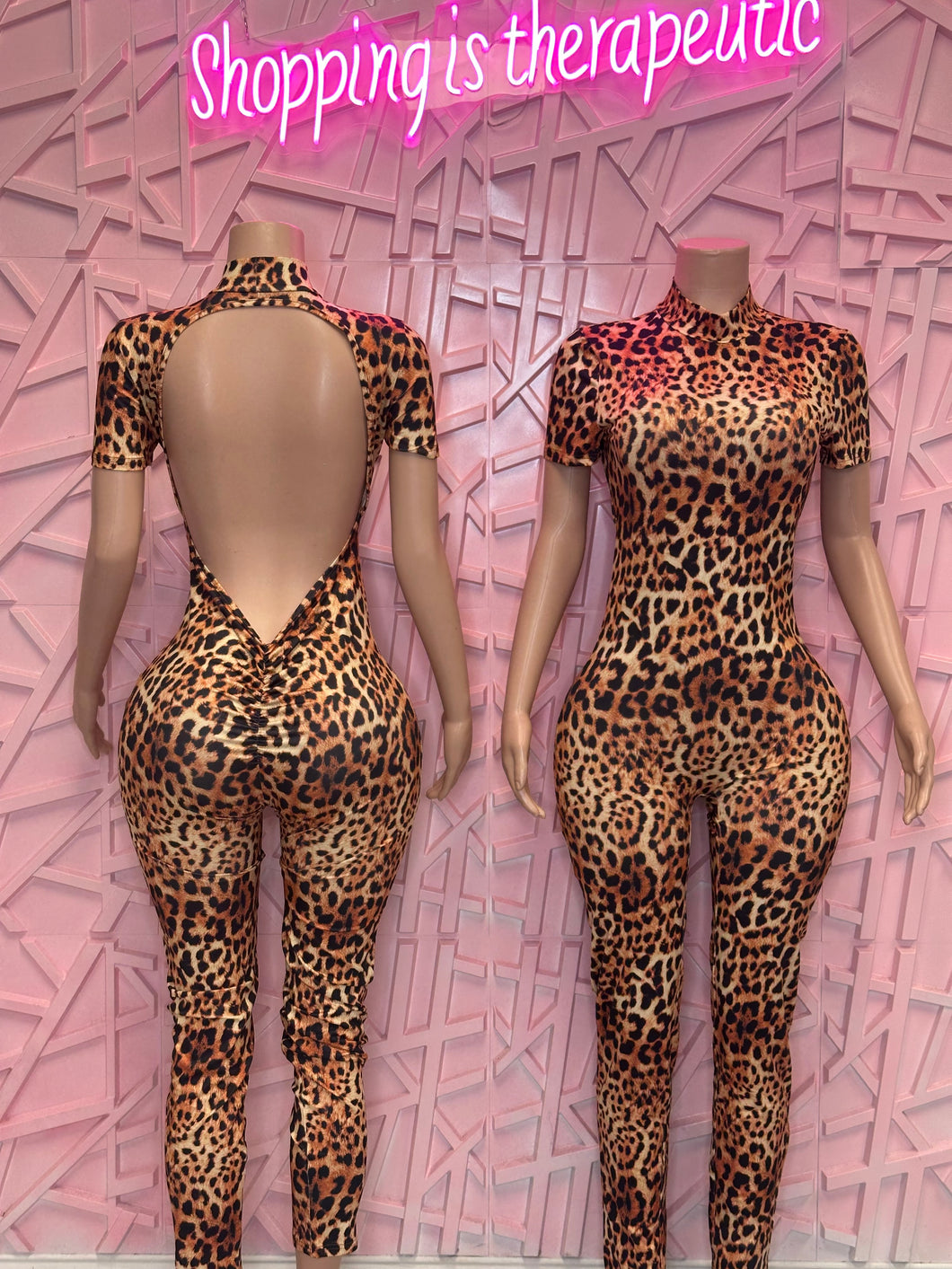 Ruched cheetah jumpsuit