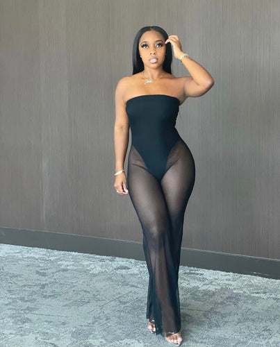 Mesh Jumpsuit in the color black 